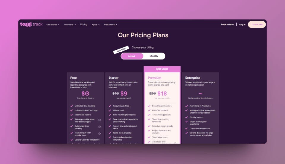 Toggl-Pricing-Page