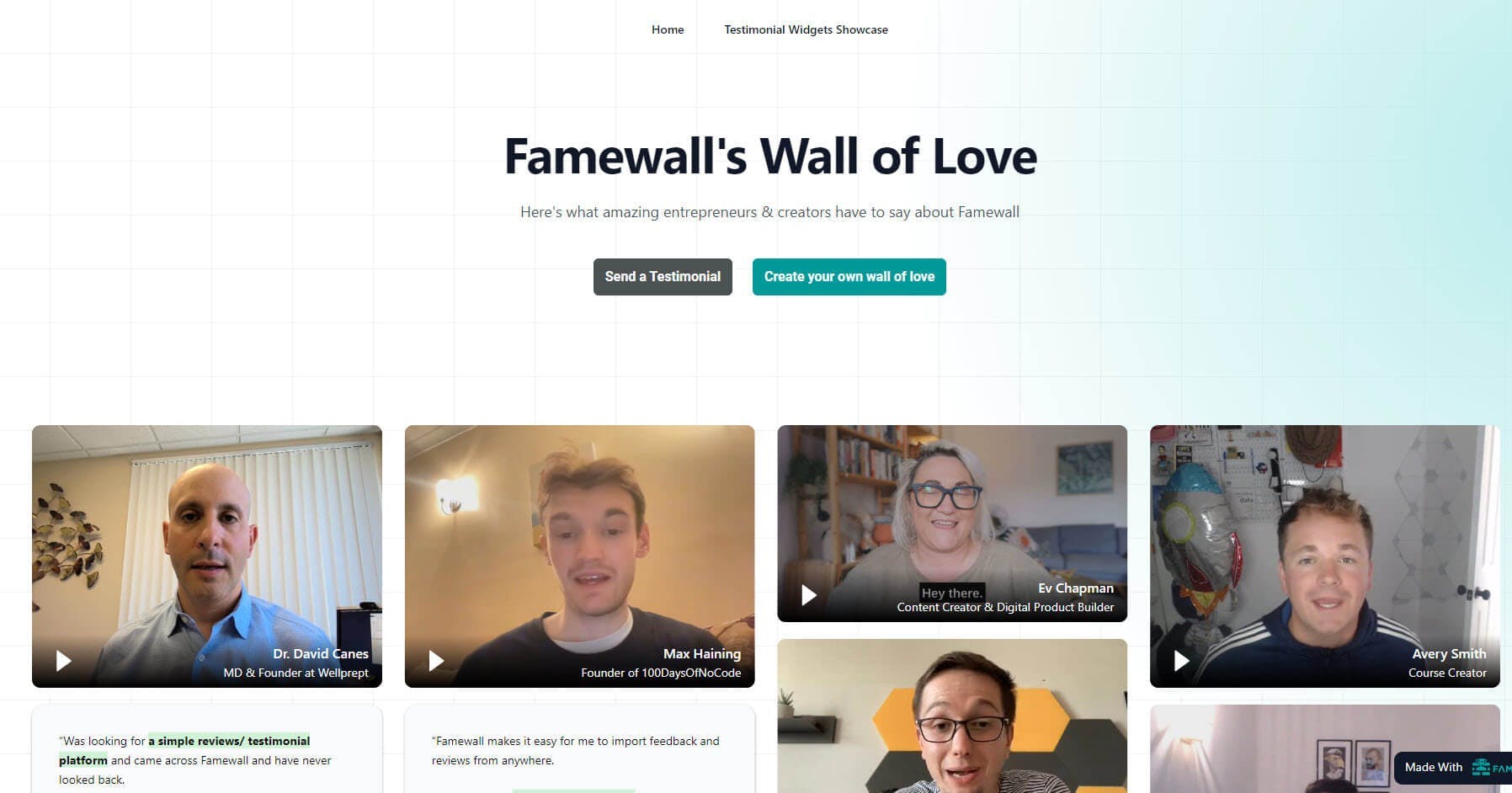 Testimonial Page Examples - Famewall