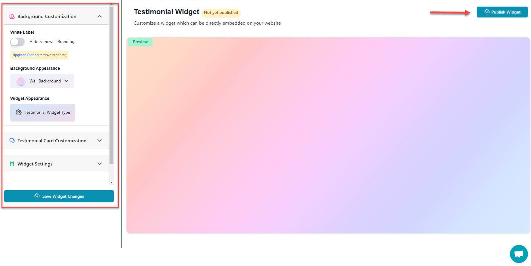 Publish testimonial widget and emded it to website