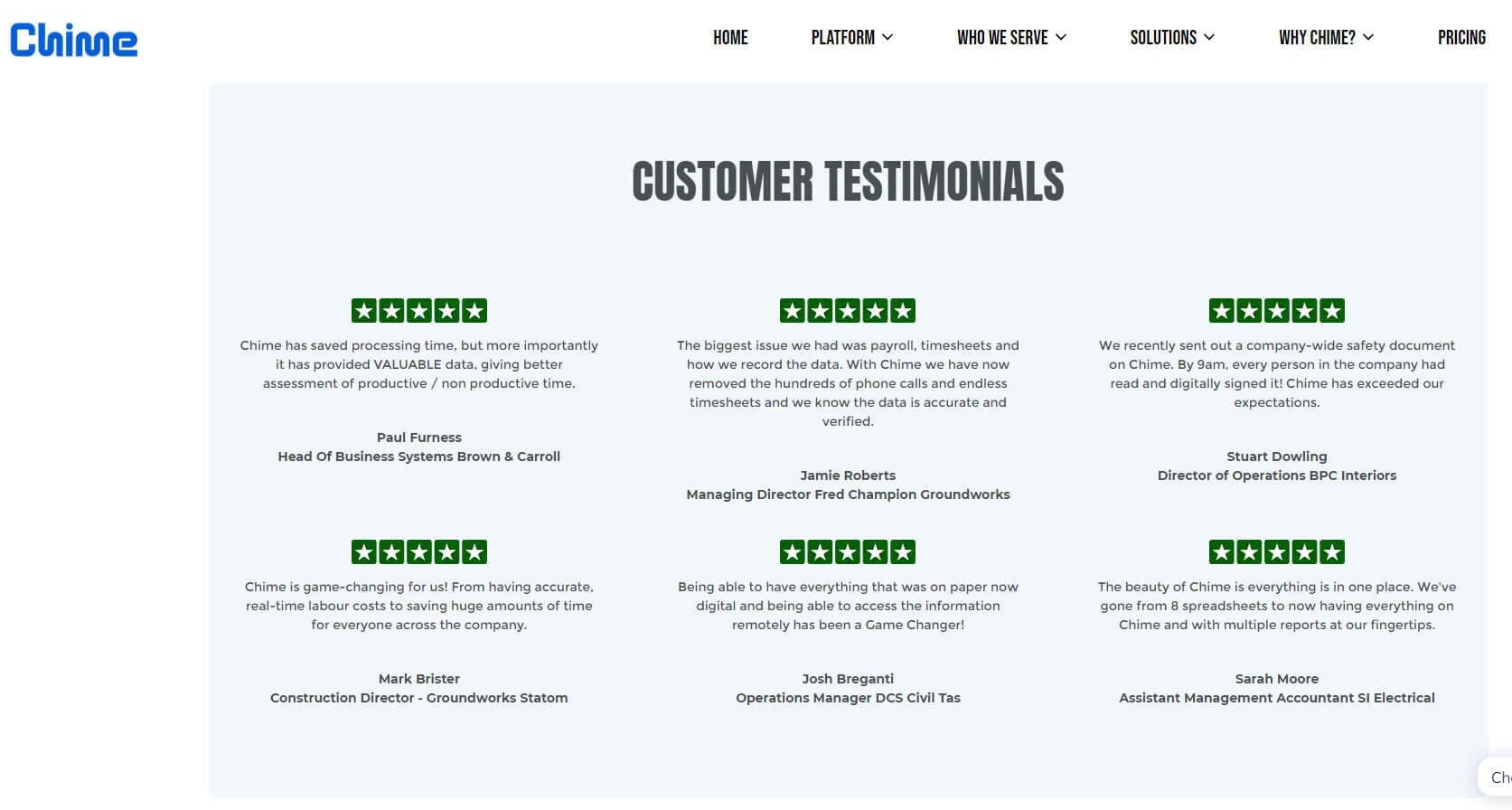 Testimonial Page Examples - Chimesoftware