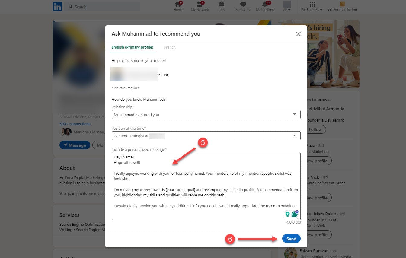 Personalize your LinkedIn recommendation request message