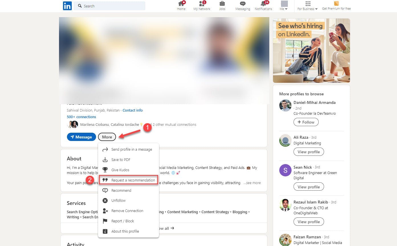 Request a LinkedIn Recommendation From Your Connection’s Profile