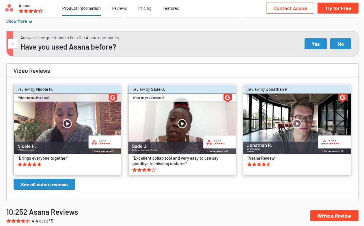 Asana Testimonials on G2 - Best Customer Review Sites