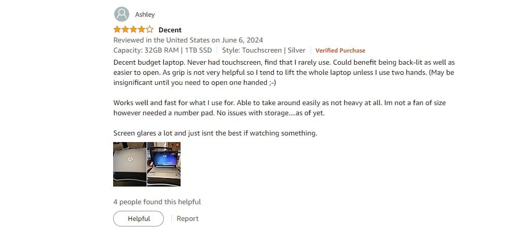 Computer review from a customer on Amazon