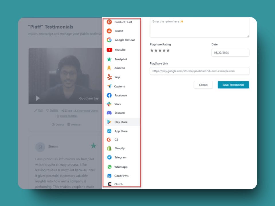 Collect testimonials from multiple review sites using Famewall