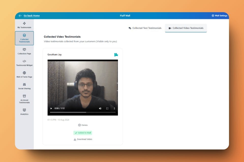 Video testimonial collected through Famewall