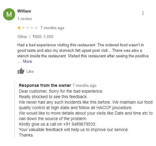 A negative review left by a customer