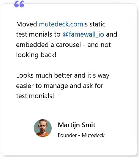 Quote Testimonial Template from Famewall's customer
