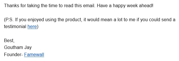 Testimonial Request at the end of emails