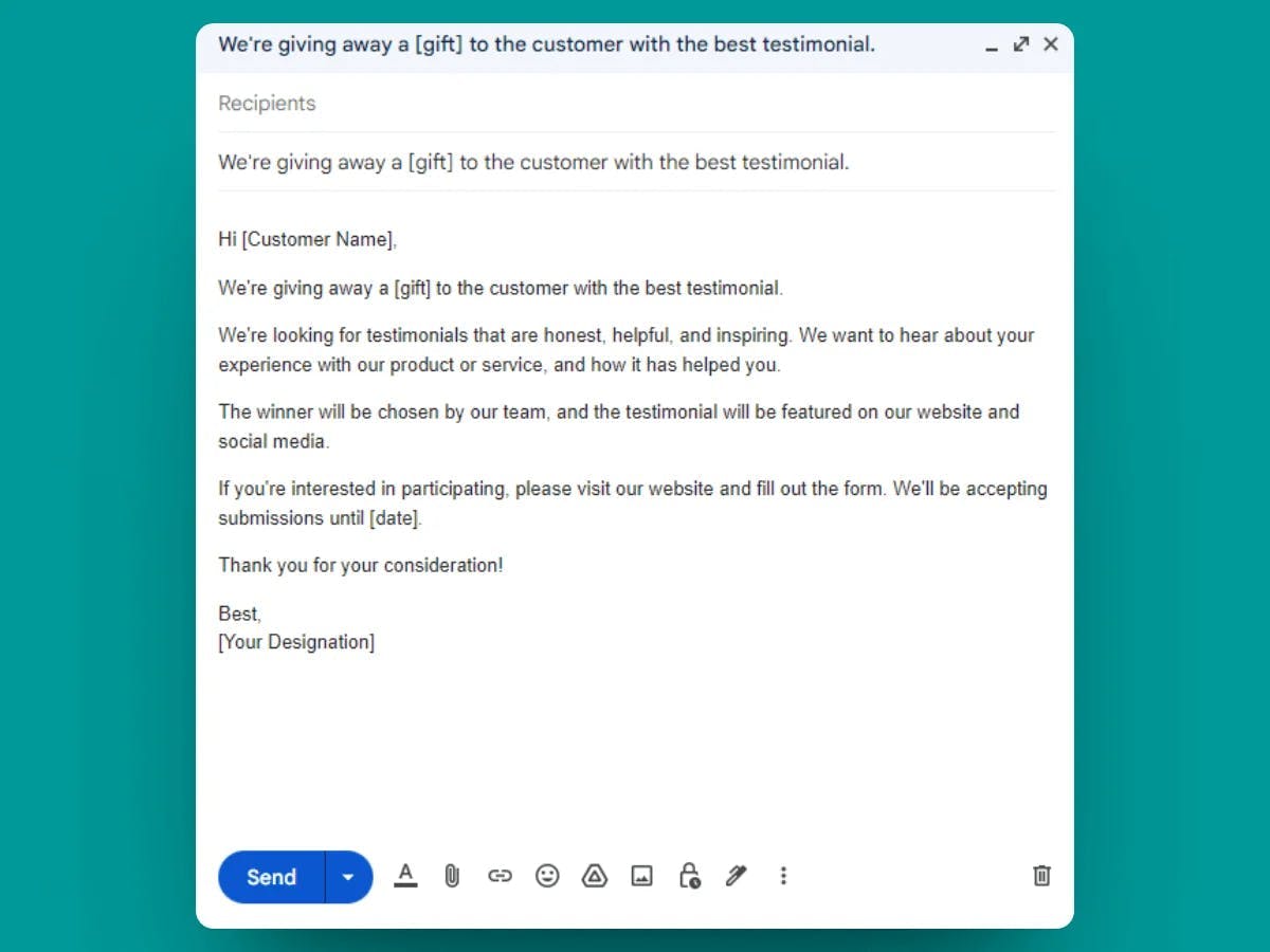 The Testimonial Contest Email Template