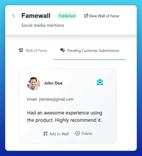 Dashboard with Pending Submissions created by customers