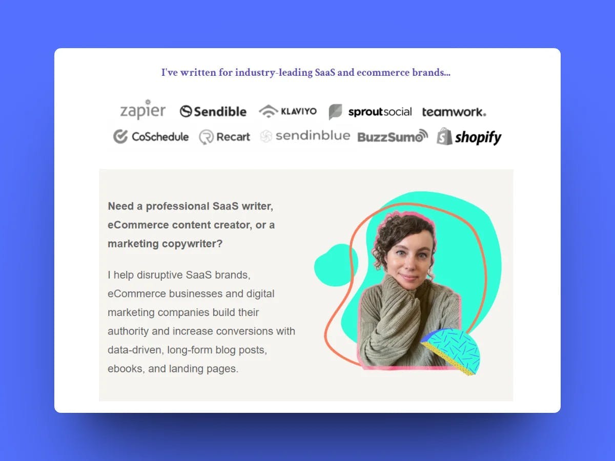 Lizze Davey's landing page with company logos as social proof
