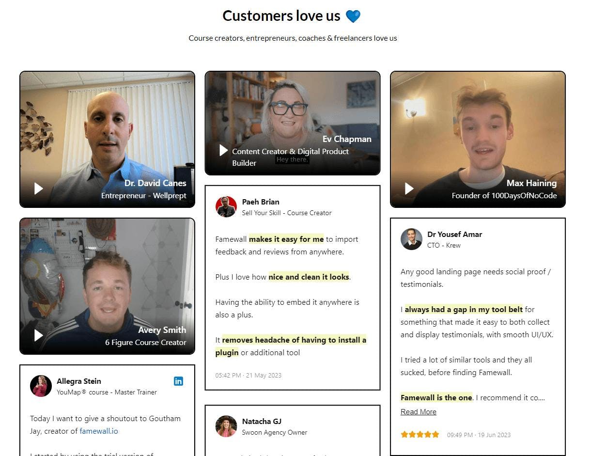 Customers' Wall of Love