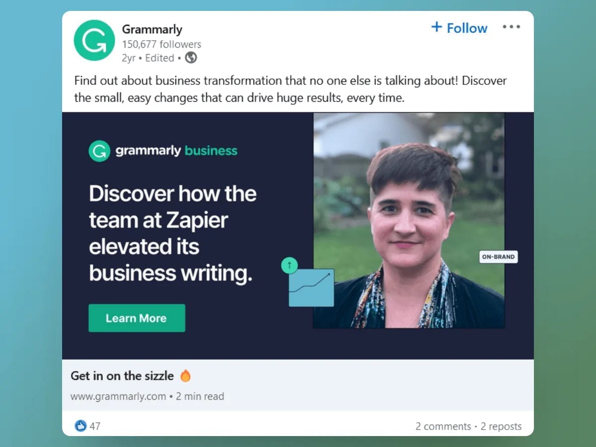 Grammarly's success story as a Linkedin Ad