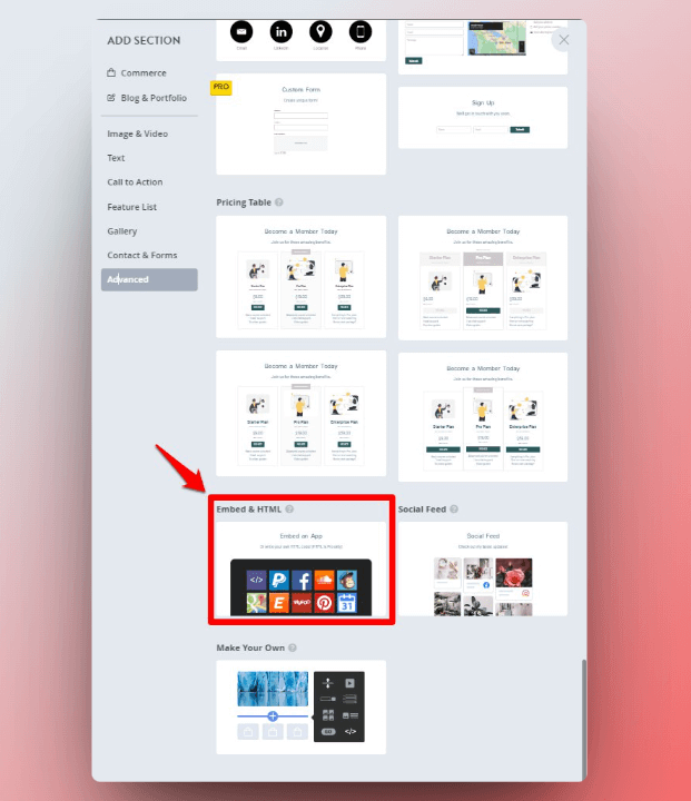 Incrustar y HTML en Strikingly