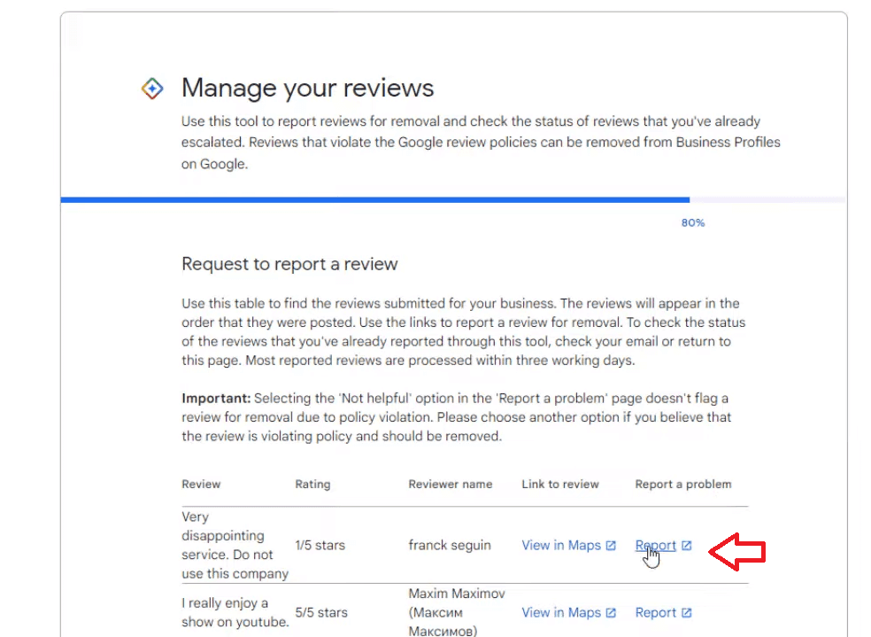 Report the review which was negative